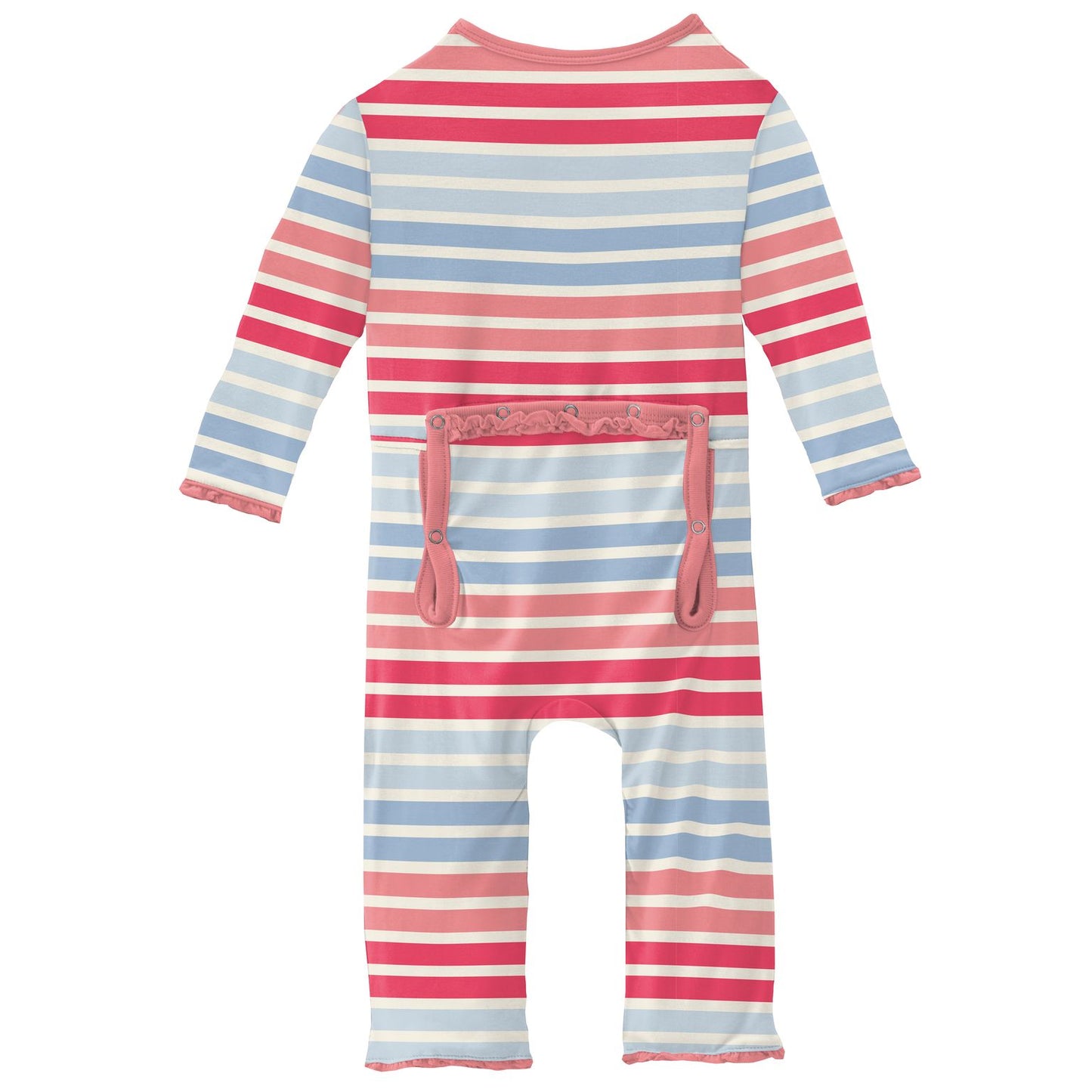 Kickee Pants Cotton Candy Stripe Print Muffin Ruffle Coverall with Zipper