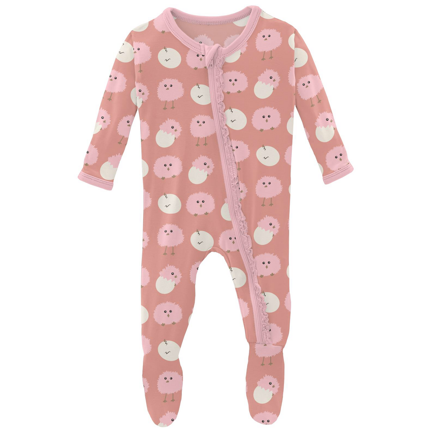 Kickee Pants Blush Peep Peeps Muffin Ruffle Footie with Zipper