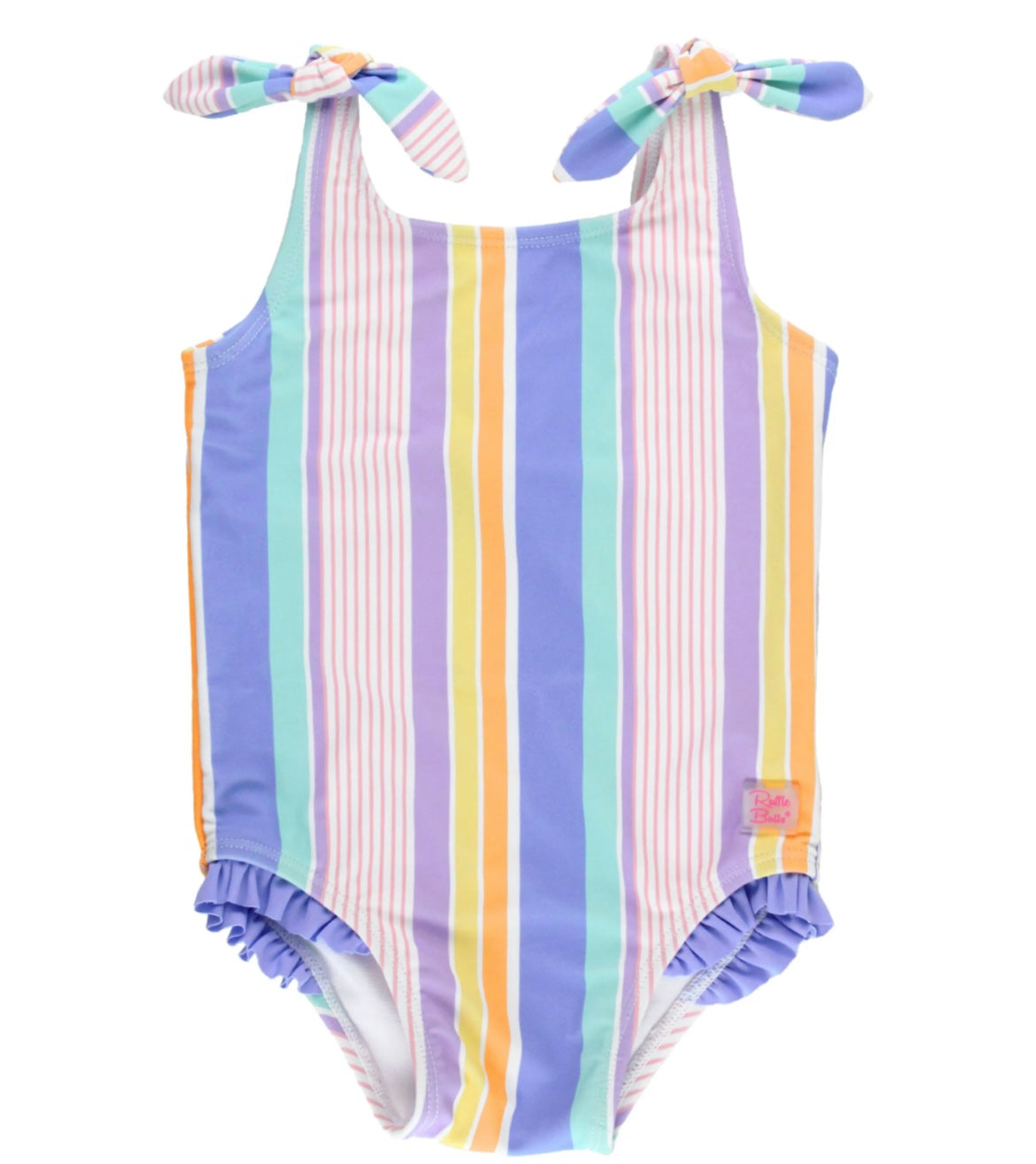 RuffleButts Rainbow Lane Stripe Tie Shoulder One Piece