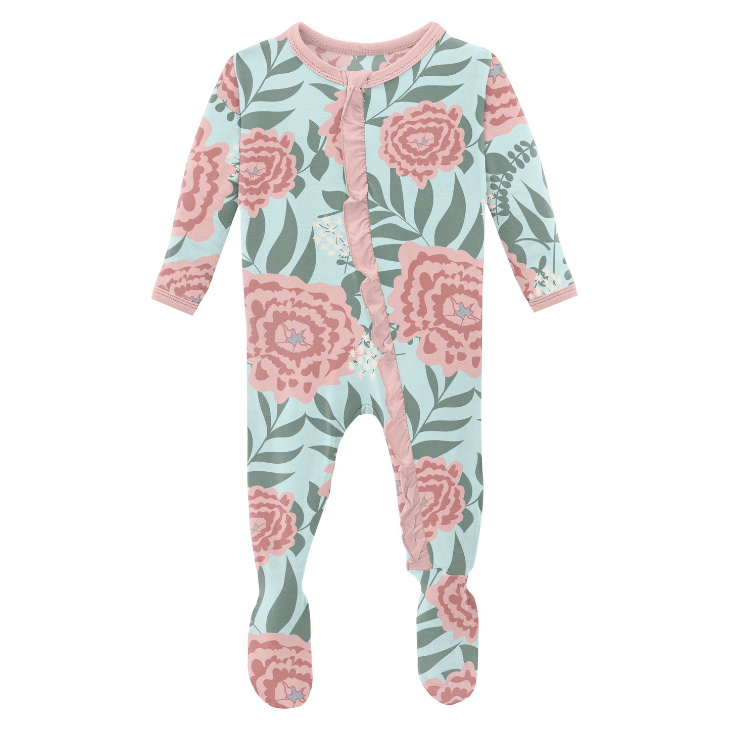 Kickee Pants Fresh Air Florist Print Muffin Ruffle Footie with Zipper