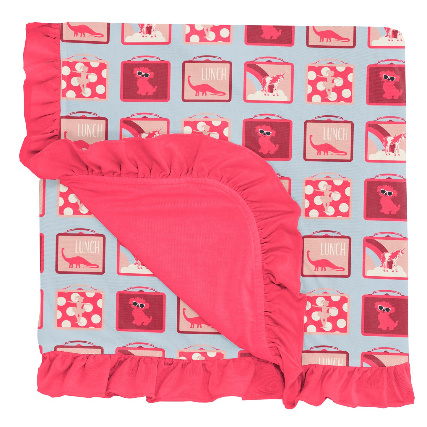 Kickee Pants Illusion Blue Lunchboxes Print Ruffle Toddler Blanket