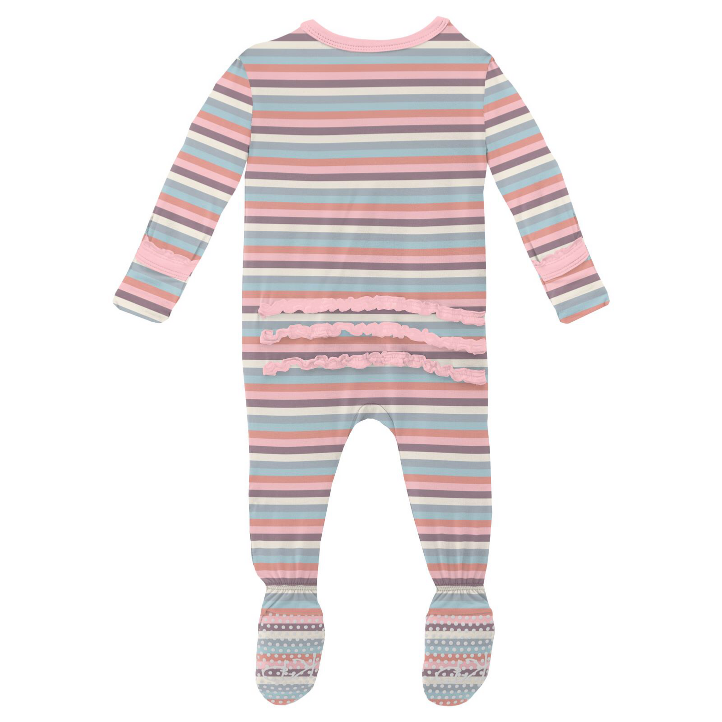 Kickee Pants Spring Bloom Stripe Muffin Ruffle Footie with Zipper
