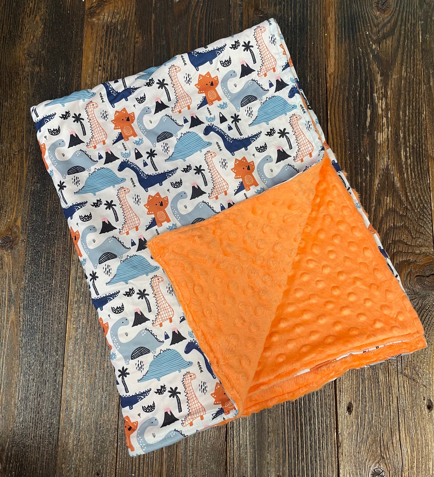 Orange + Navy Dino Blanket