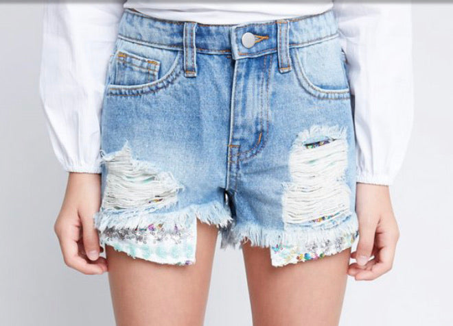 Hayden Girls Sequin Denim Shorts 5600