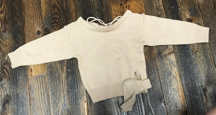 Beige Front Tie Sweater