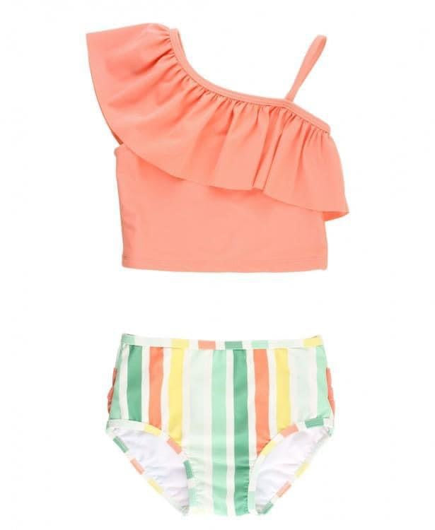 RuffleButts Saltwater Stripe Ruffle Tankini