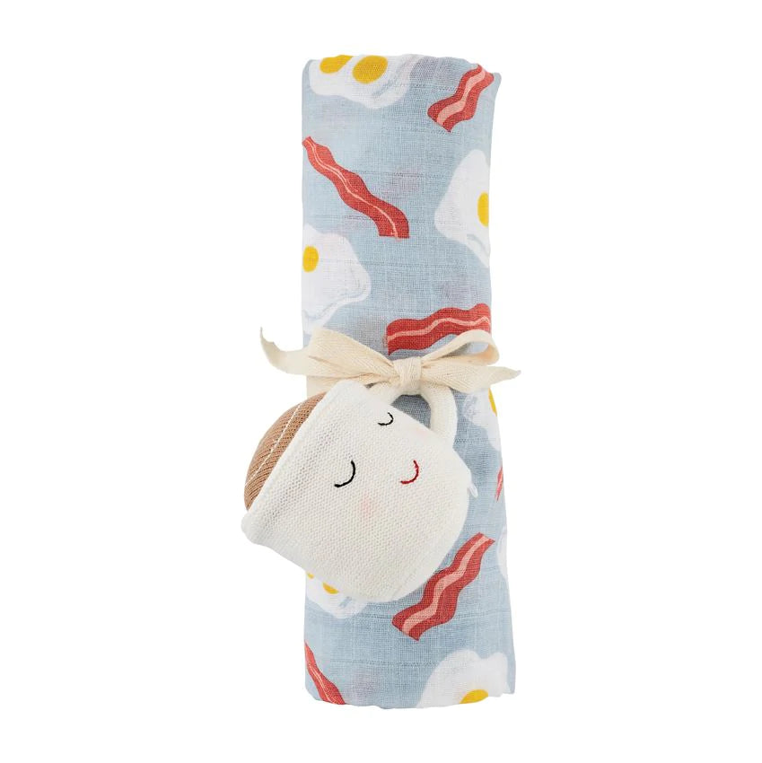 Mudpie Swaddle & Rattle Set