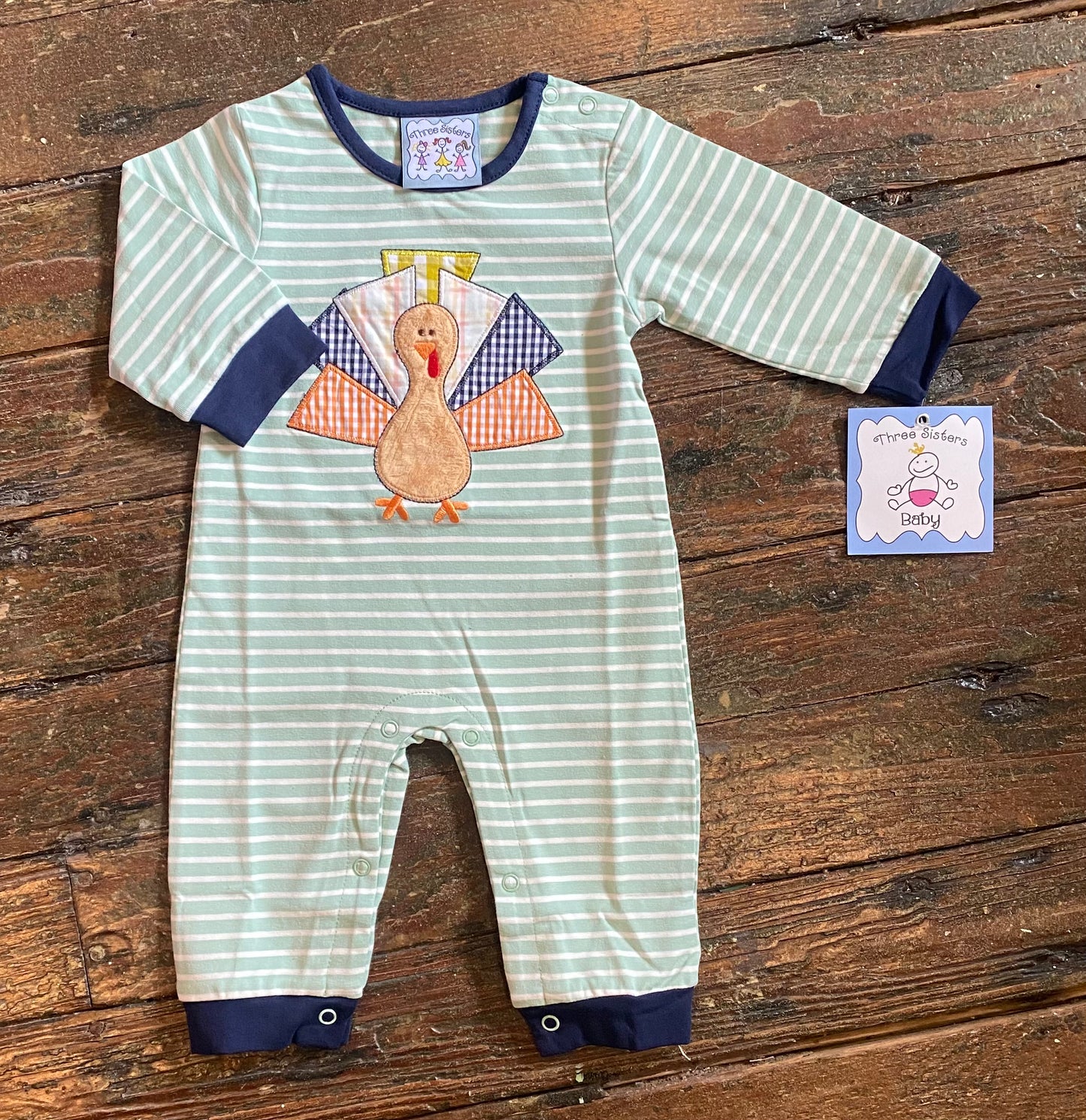 Three Sisters Turkey Appliqué Boys Romper