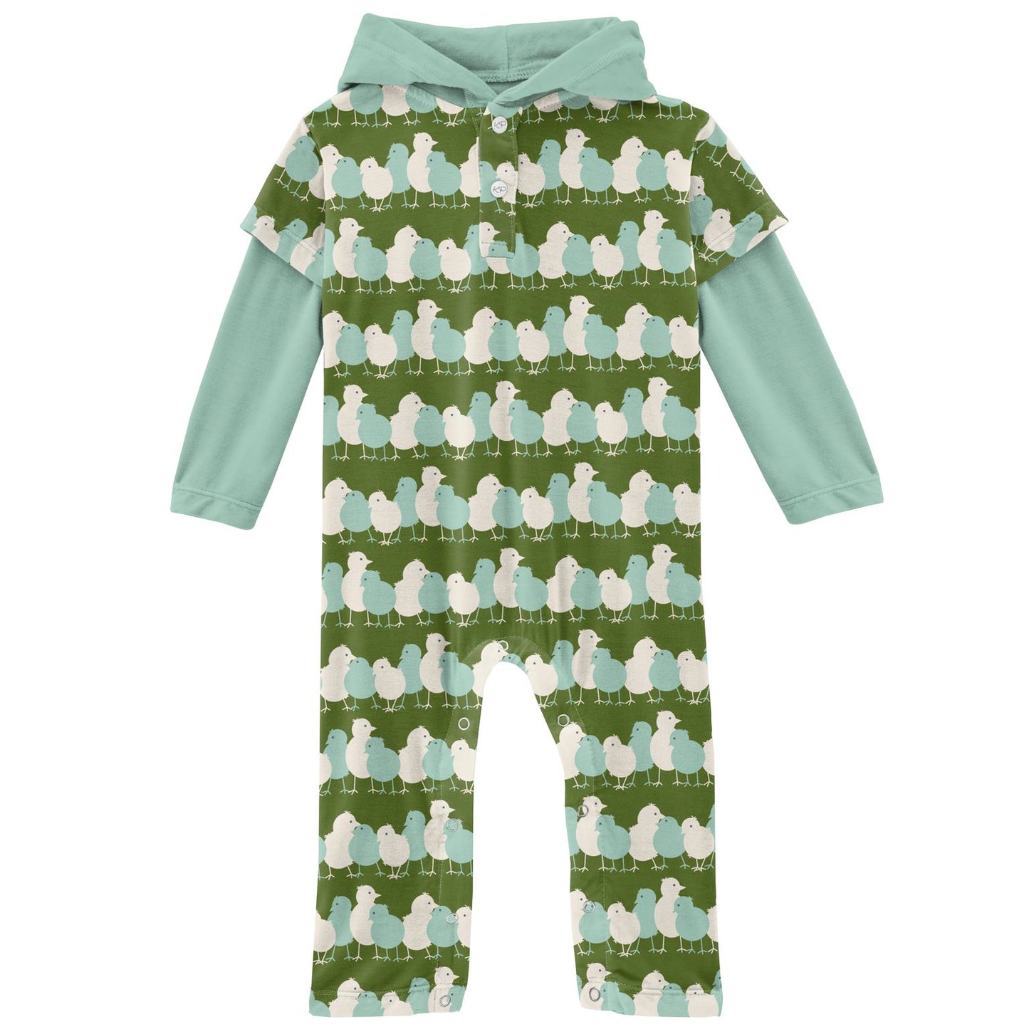 Kickee Pants Moss Chicks Print Long Sleeve Hoodie Romper
