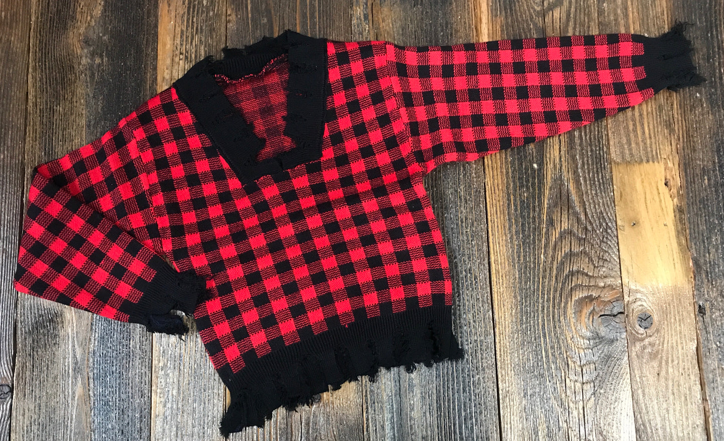 Checkered Distressed Sweater