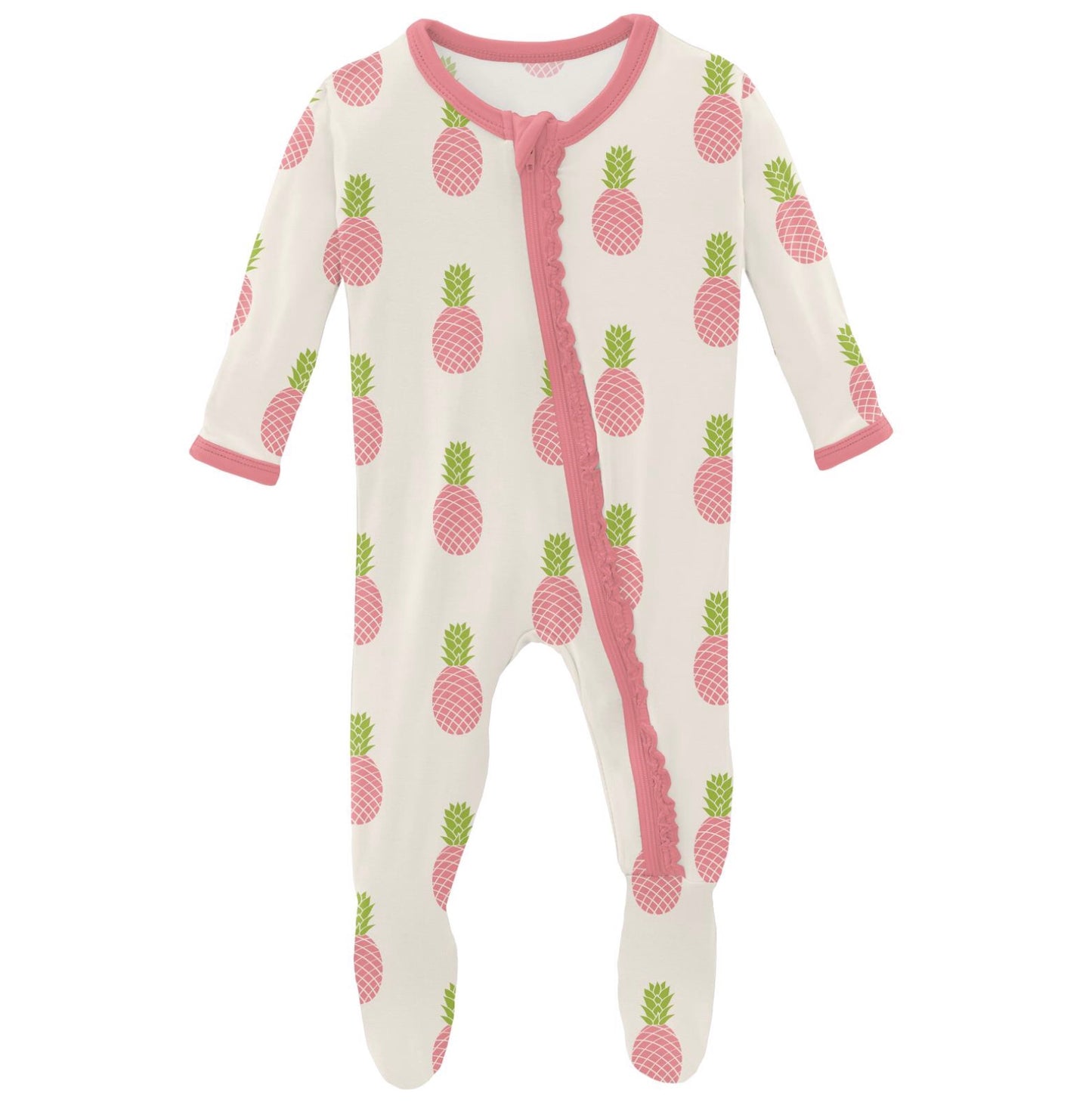 Kickee Pants Strawberry Pineapples Muffin Ruffle Footie with Zipper