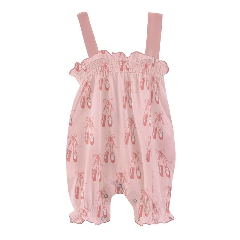 Kickee Pants Baby Rose Ballet Print Gathered Romper
