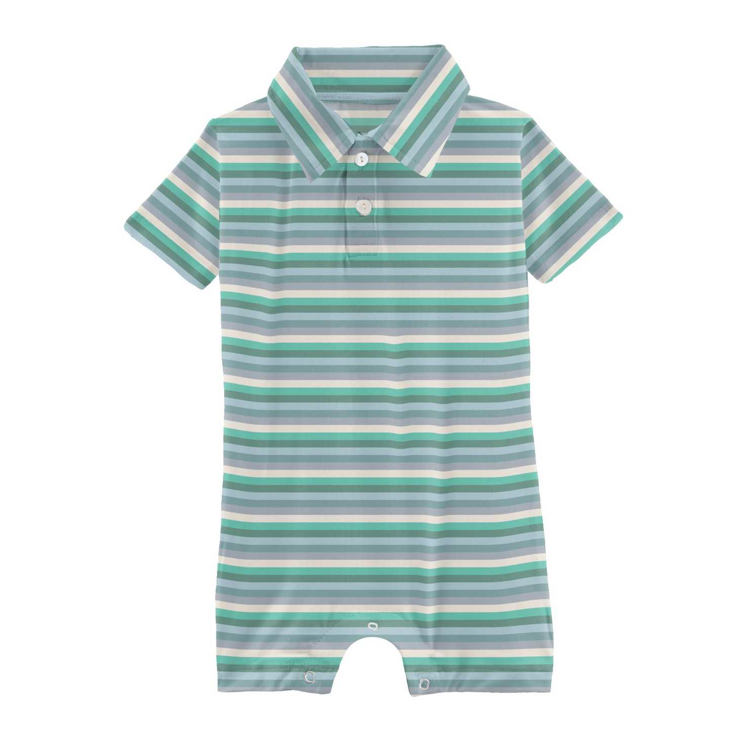 Kickee Pants April Showers Stripe Short Sleeve Polo Romper