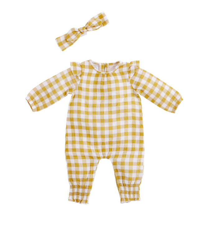 Mudpie Mustard Gingham 1pc & HB