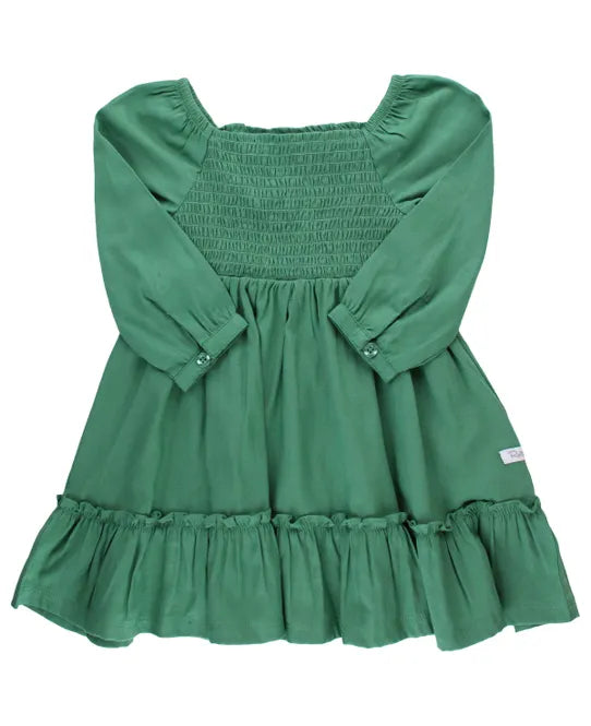RuffleButts Woven Luxe Smocked Dress