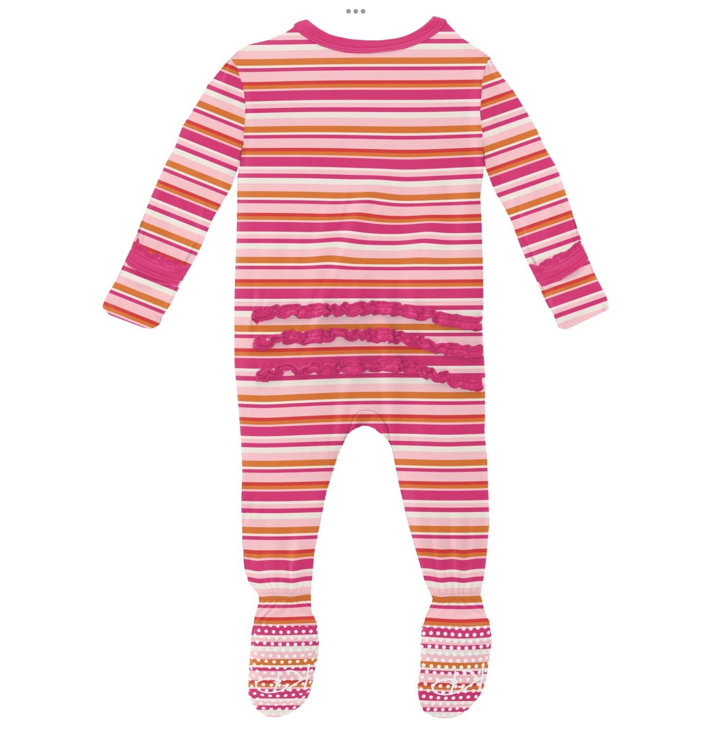 Kickee Pants Anniversary Sunset Stripe Muffin Ruffle Footie with Zipper