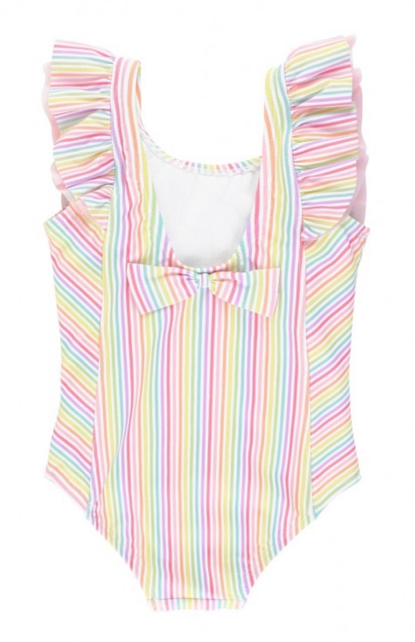 RuffleButts Rainbow Stripe Waterfall One Piece