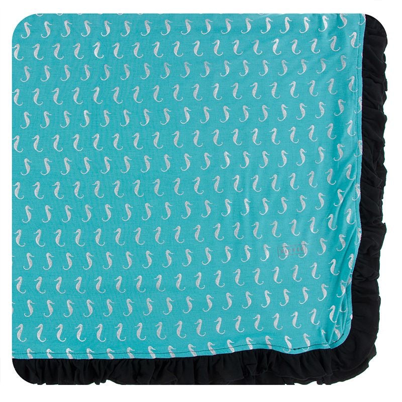 Kickee Pants Neptune Mini Seahorses Print Ruffle Toddler Blanket