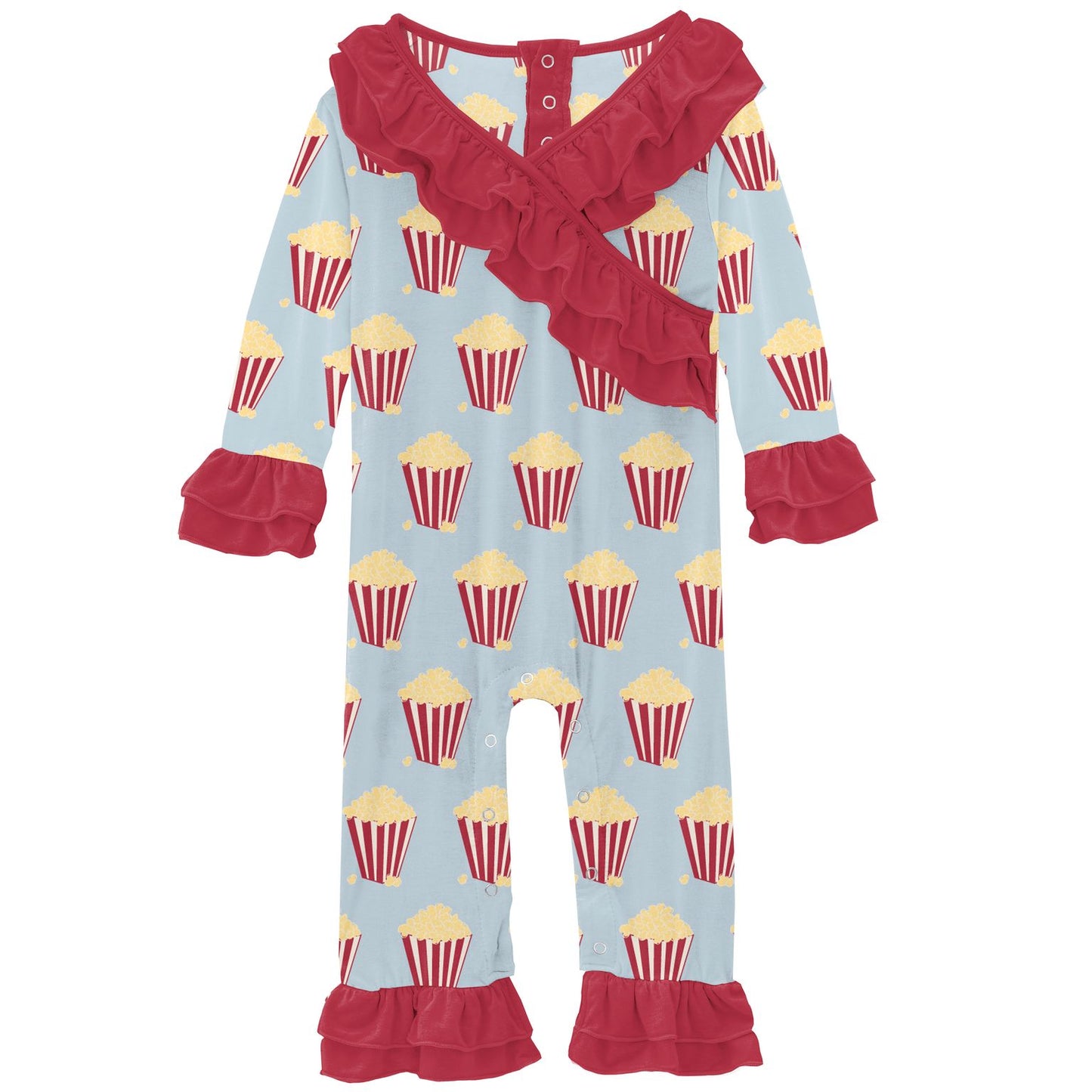 Kickee Pants Illusion Blue Popcorn Print Long Sleeve Kimono Double Ruffle Romper