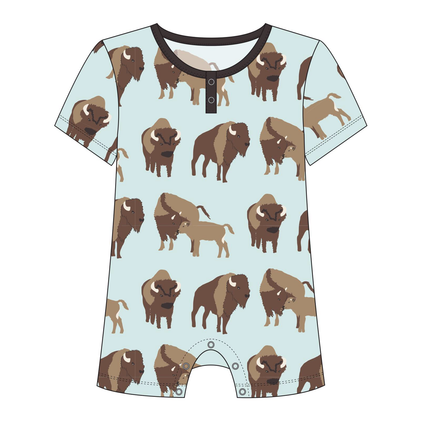 Kickee Pants Fresh Air Bison Short Sleeve Henley Romper