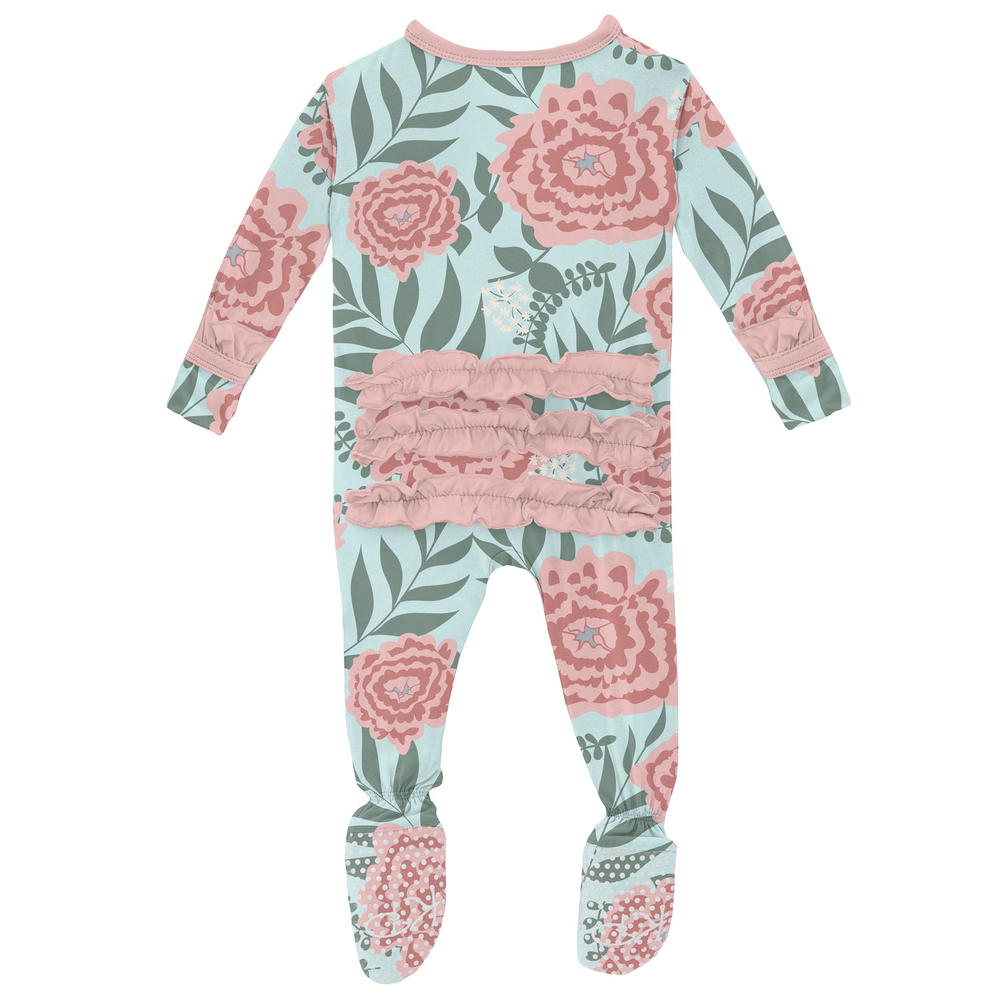 Kickee Pants Fresh Air Florist Print Muffin Ruffle Footie with Zipper