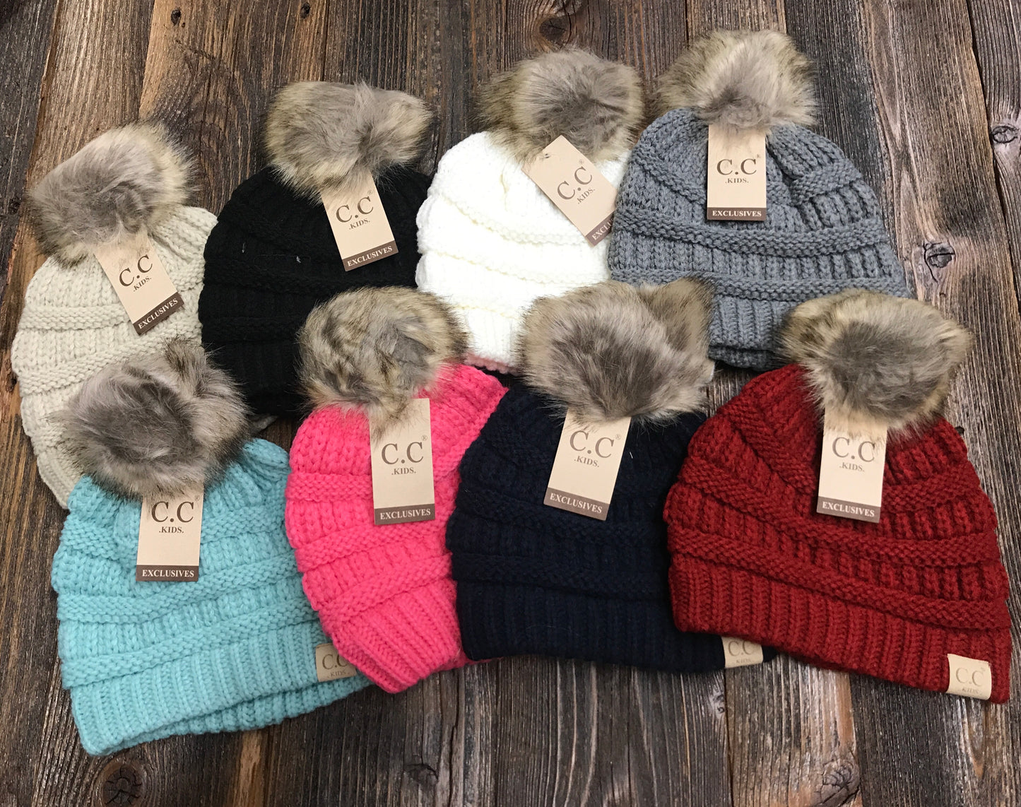 C.C. Kids Single Fur Pom Beanie