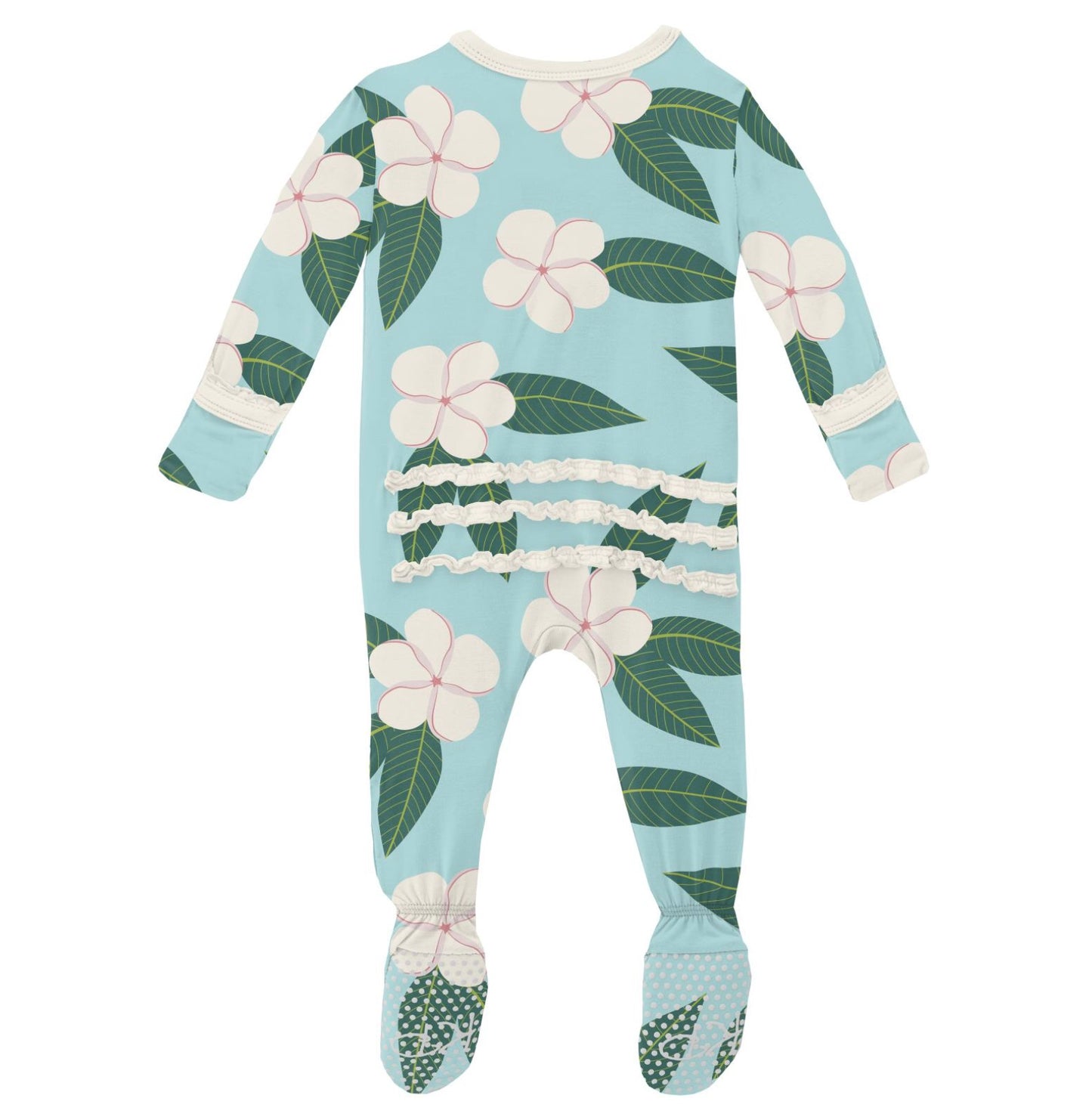 Kickee Pants Summer Sky Plumeria Muffin Ruffle Footie with Zipper