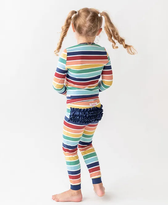 RuffleButts Cozy Rainbow2pc Ruffled Pajamas