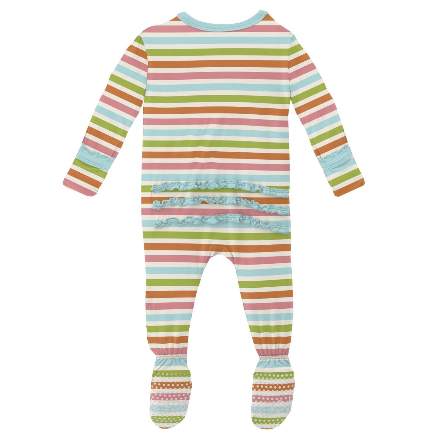 Kickee Pants Beach Day Stripe Muffin Ruffle Footie with Zipper