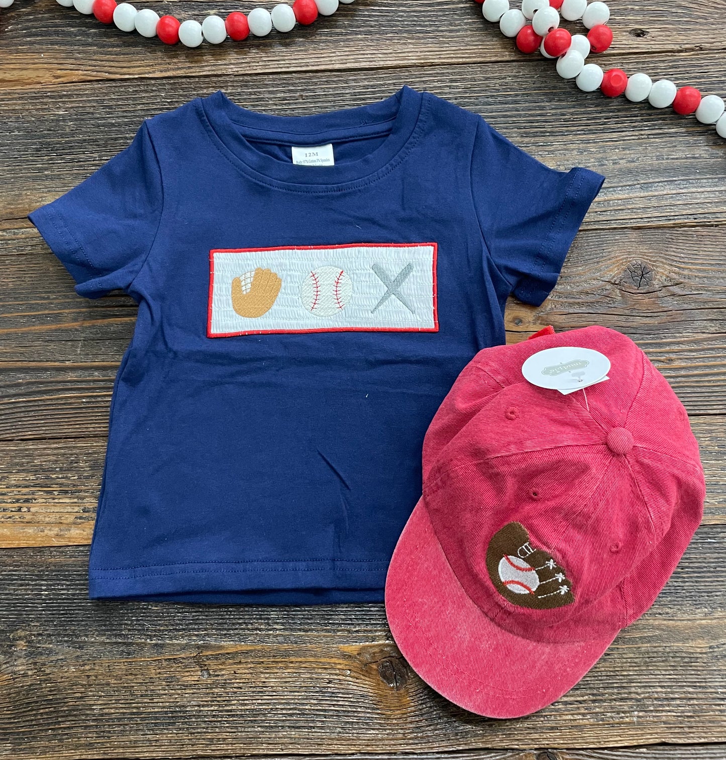 Navy Baseball Smocked Tee
