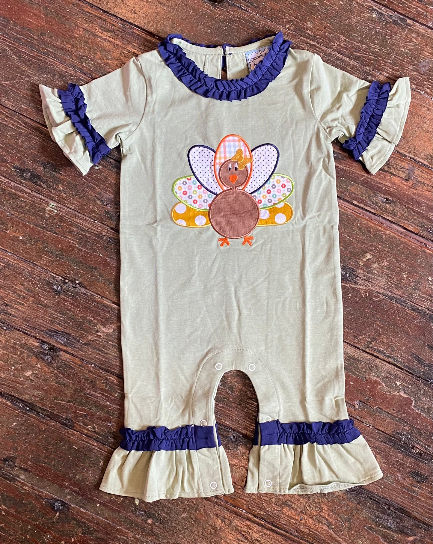 Three Sisters Sage Turkey Appliqué Romper