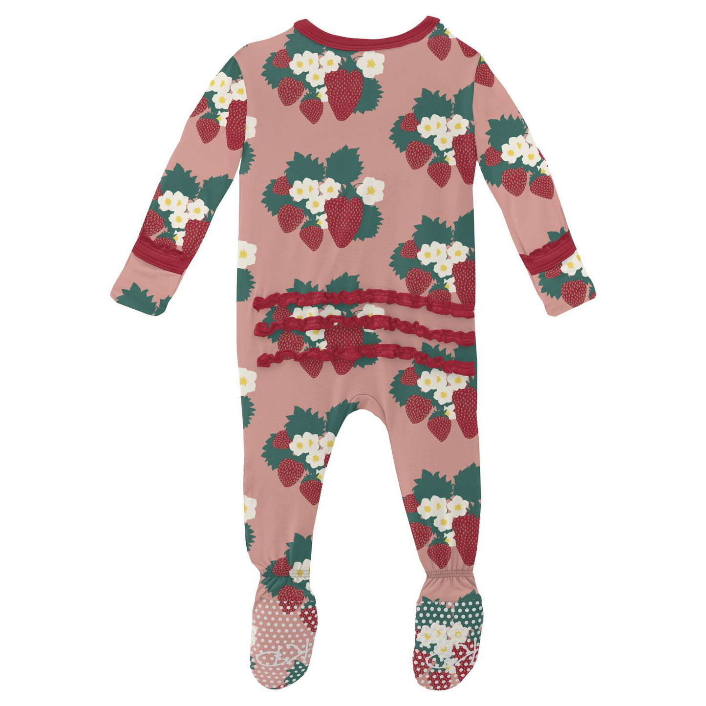 Kickee Pants Blush Strawberry Farm Muffin Ruffle Footie with Zipper