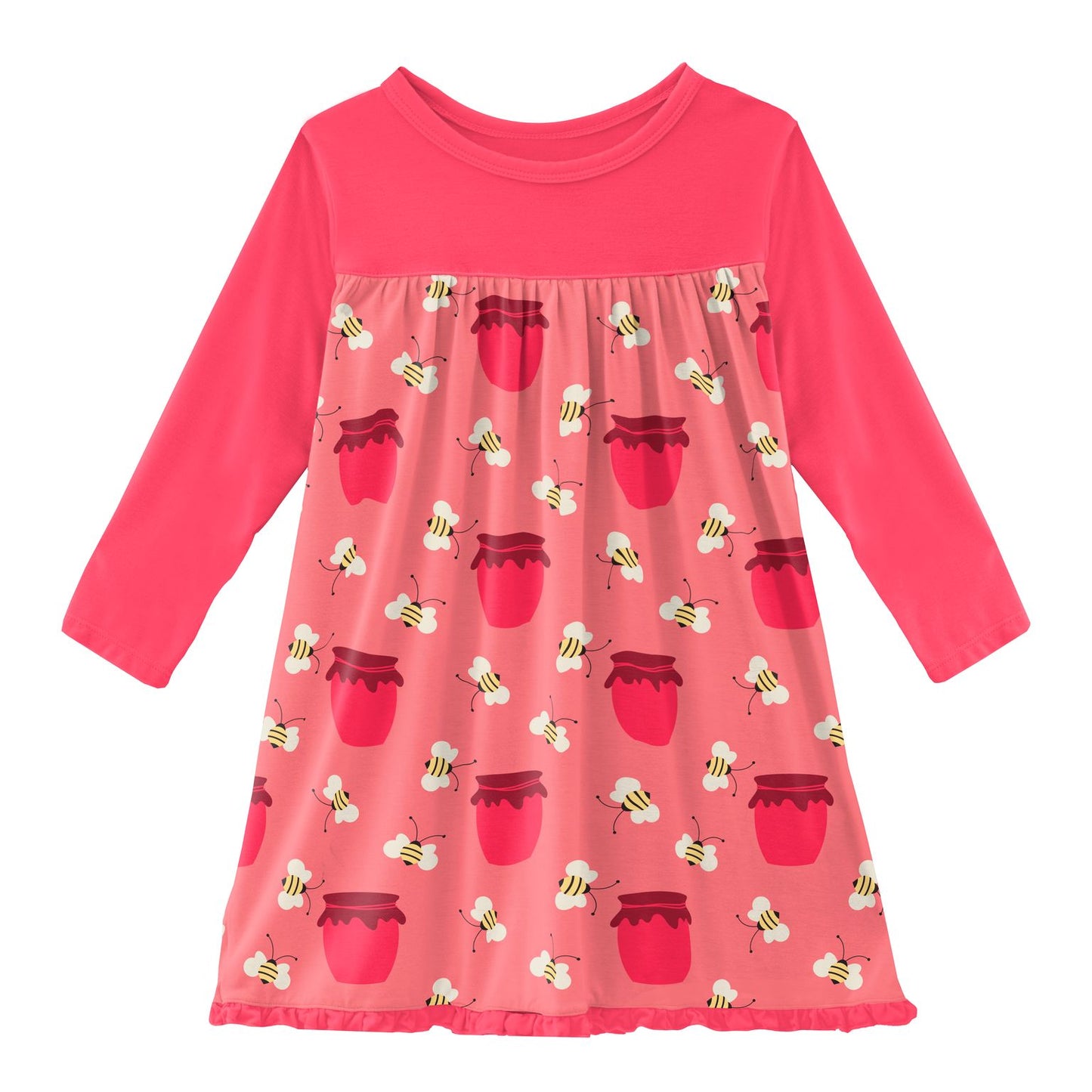 Kickee Pants Strawberry Bees and Jam Print Classic Long Sleeve Swing Dress