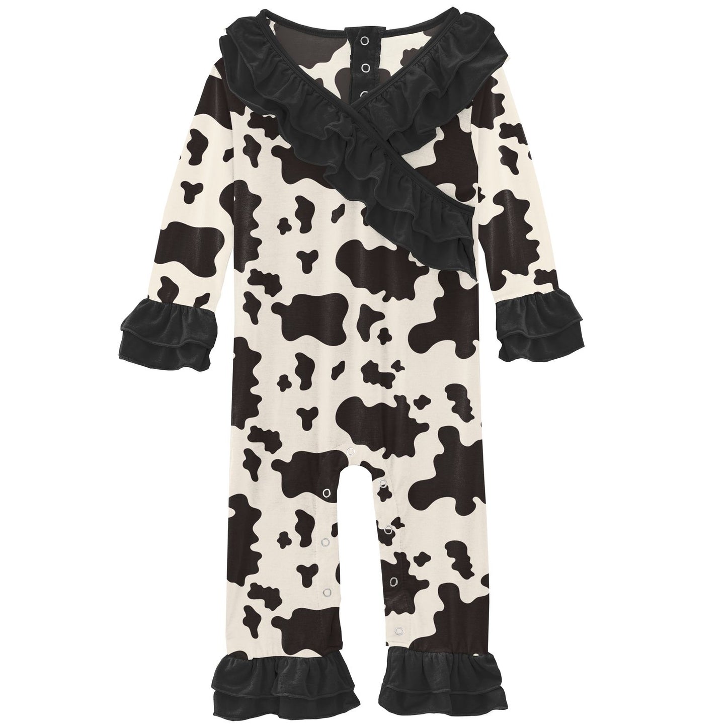 Kickee Pants Cow Print Long Sleeve Kimono Double Ruffle Romper