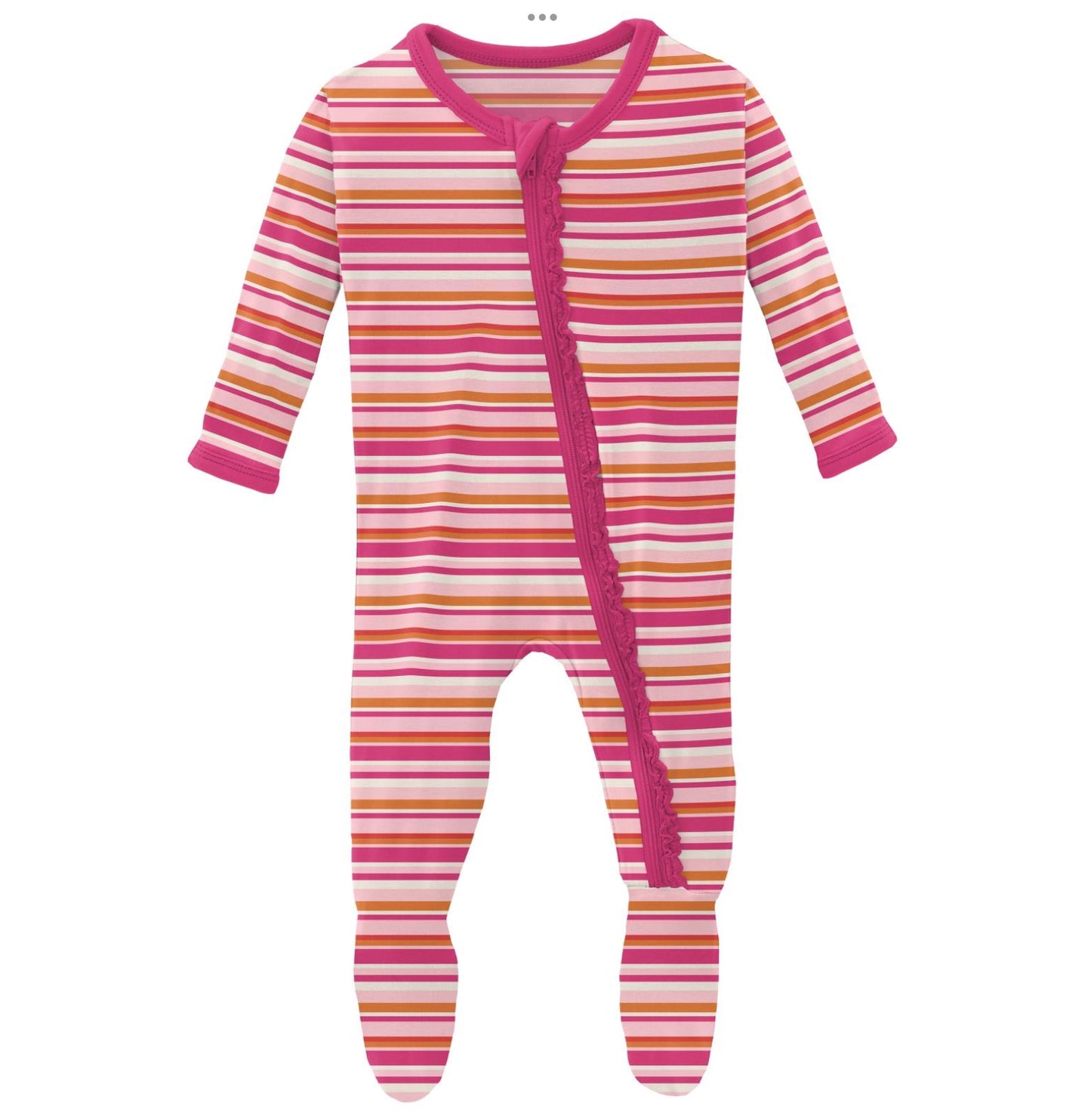 Kickee Pants Anniversary Sunset Stripe Muffin Ruffle Footie with Zipper