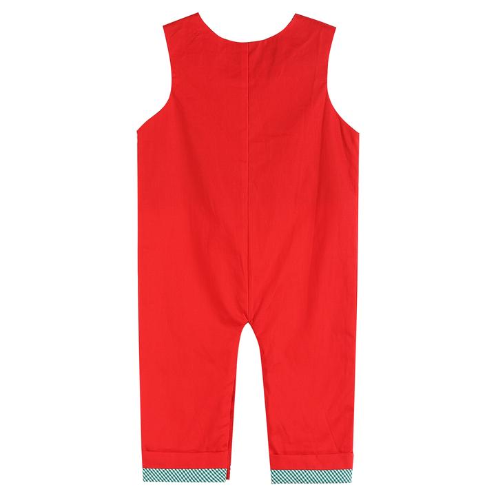 LC Christmas Plaid Reindeer Pompom Overalls