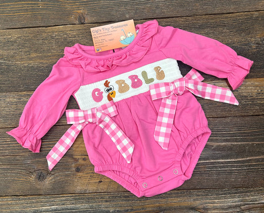 Pink Gobble Smocked Bubble
