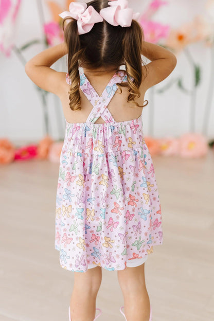 MR Springtime Bows Ruffle Cross Back Dress