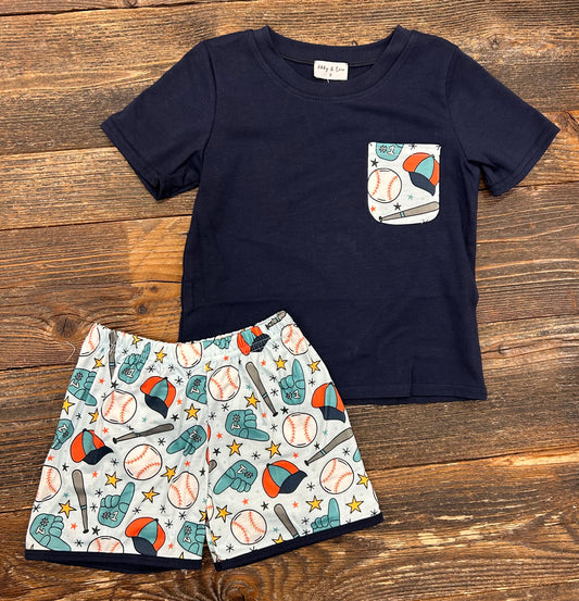 Navy Baseball Short Set