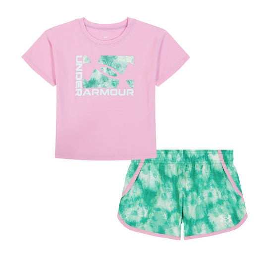 Under Armour Pink Dawn Logo Tee & Misty Daisy Blur Print Short Set