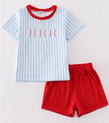 Baseball Embroidered Short Set