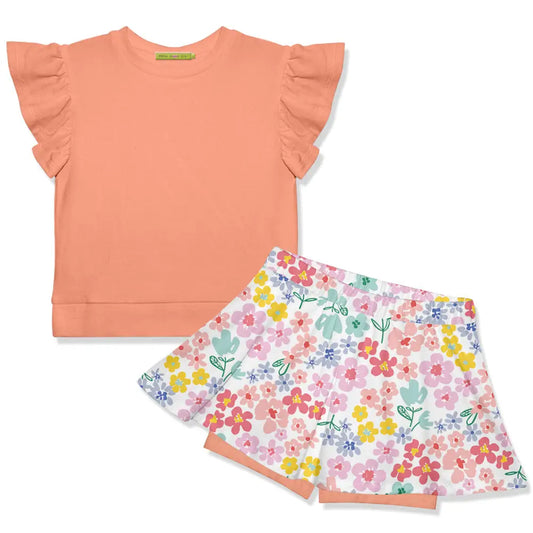 Coral Terry Top + Midtone Floral Skort Set