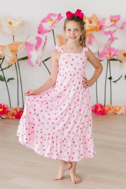 MR Sweet Strawberries Ruffle Maxi Dress