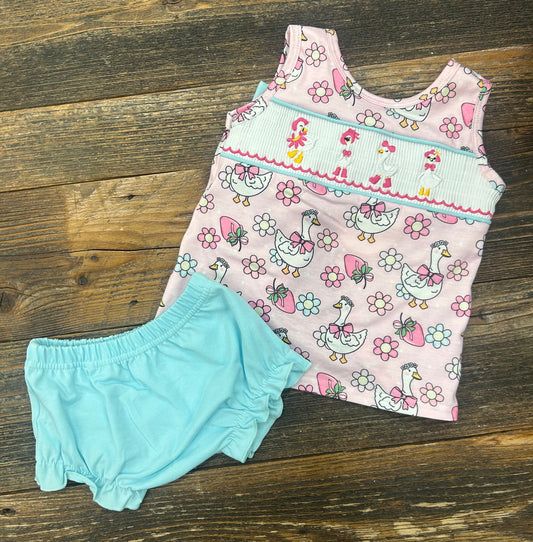 Pink Goose Floral Smocked Bloomer Set