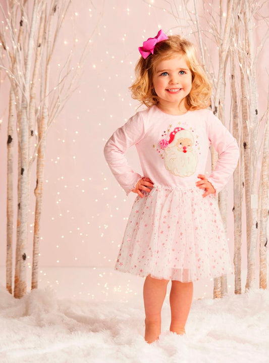 Mudpie Pink Santa Mesh Dress