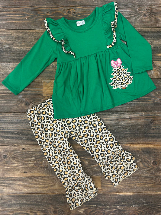 Christmas Tree Leopard Ruffle Set