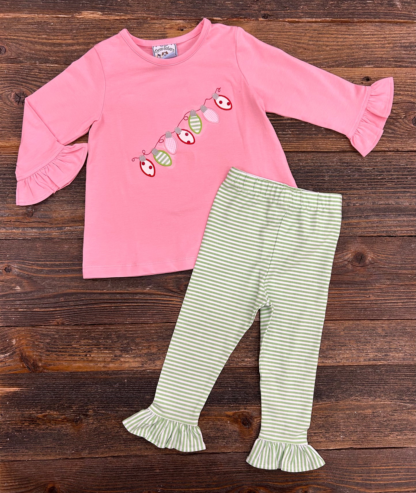 Three Sisters Christmas Lights Ruffle Pant Set