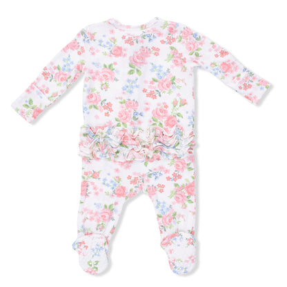Angel Dear Cute Little Roses 2 Way Ruffle Back Zipper Footie