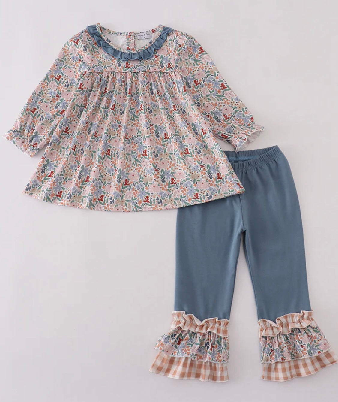 Blue Floral Ruffle Pant Set