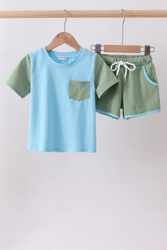 Baby Blue + Sage Pocket Short Set